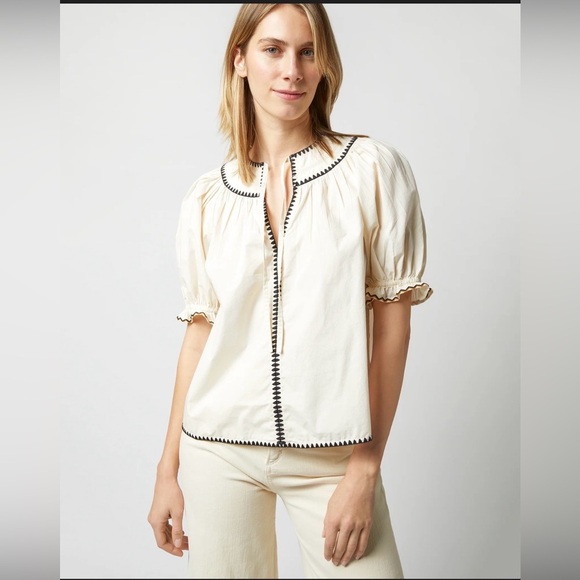 Ulla Johnson Tops - Ulla Johnson Ruby Top in ivory water-washed poplin with black trim.